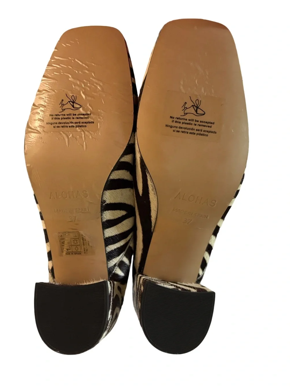 ALOHAS Zebra Print Calf Hair Block Heels Square Toe Pumps, NWT - Size 37